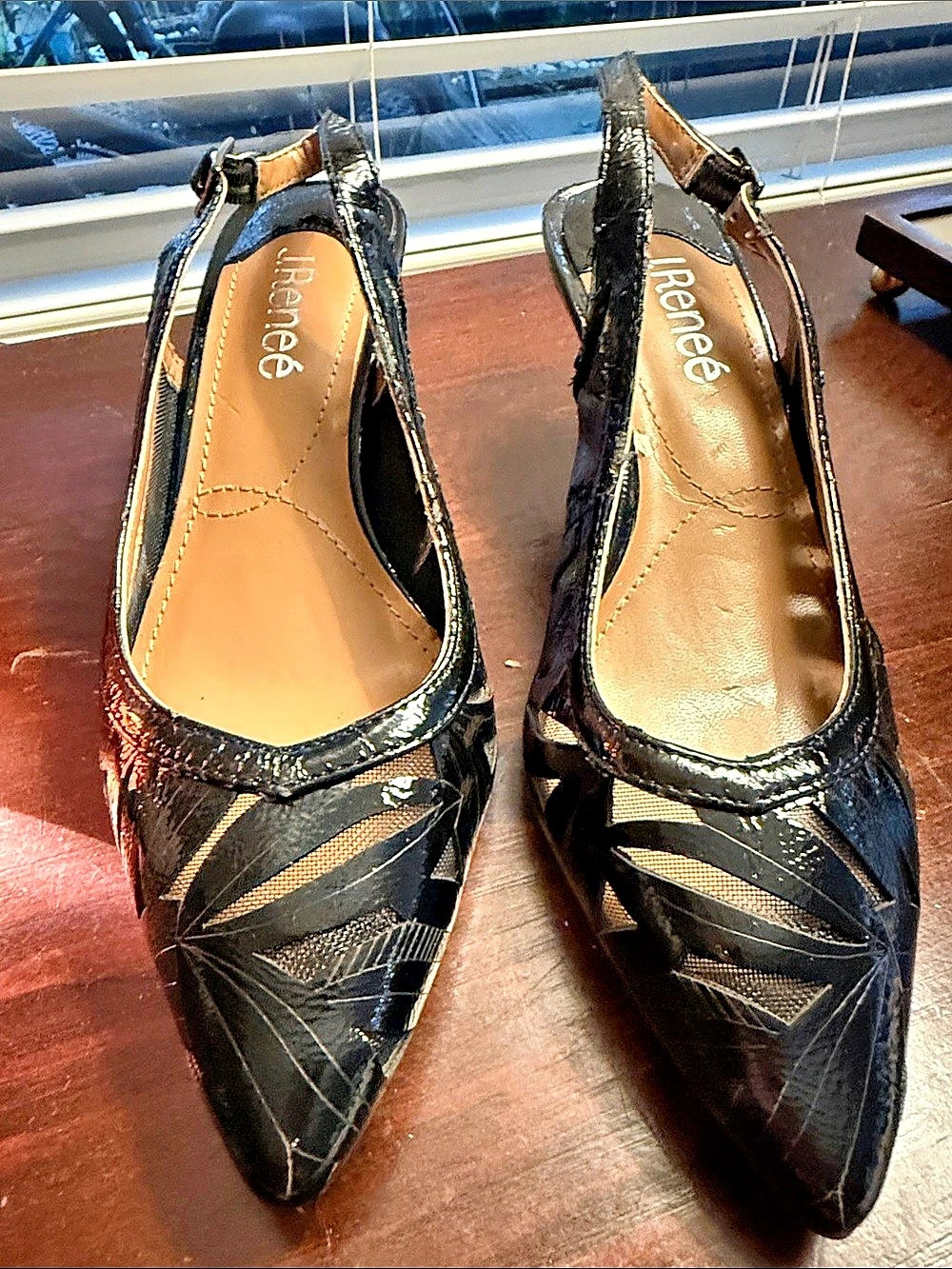 J. Renee Galenia Black Geometric Slingback Heels